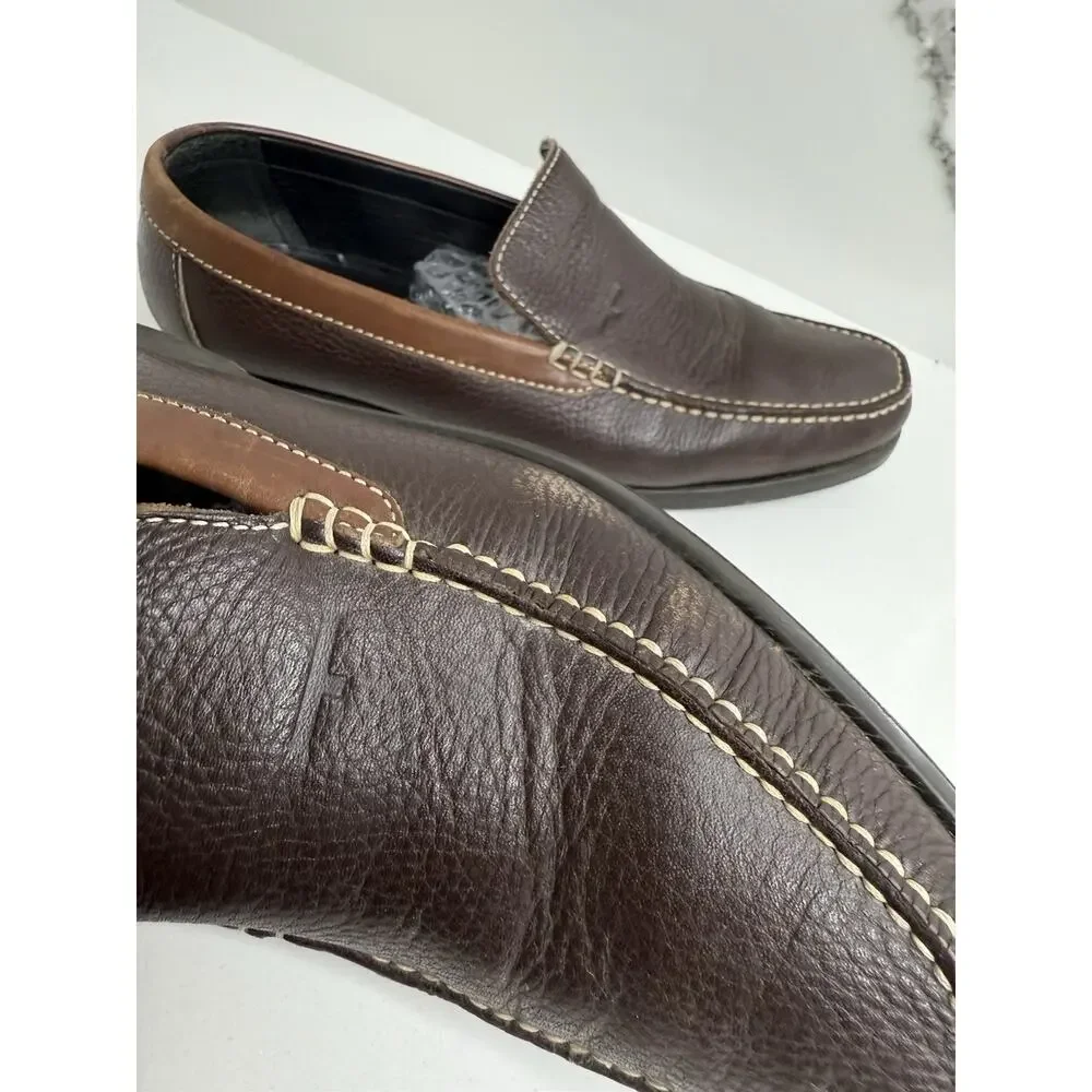 A Testoni Mens Loafer Shoes Size 7.5 Grained brown Leather Slip On T-Way